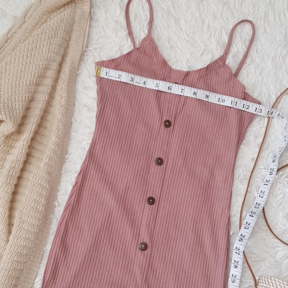 MAUVE PINK CREAM RIBBED BODYCON DRESS - Picture 5 of 6